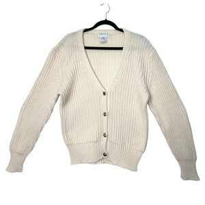 Vintage Cream Fishermancore Wool V-Neck Cardigan Old Money Heritage Preppy